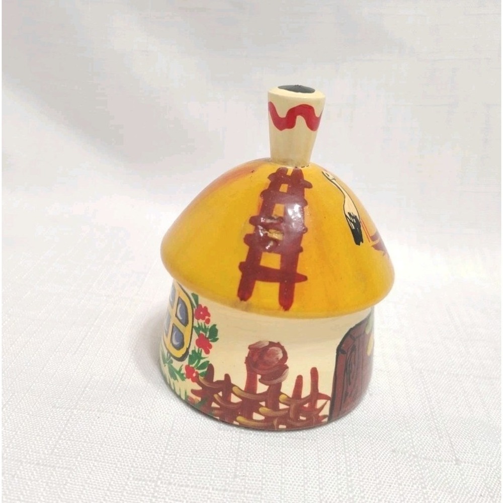 Vintage Ukrainian Mini Lidded Wooden Trinket Box Hand Painted Cottage Birds 3" - Picture 4 of 9
